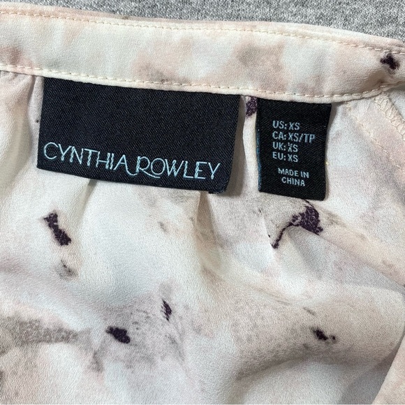 Cynthia Rowley Blouse Women XS Pink Abstract Floral V-Neck Hi Low Hem 3/4 Sleeve - Picture 7 of 11